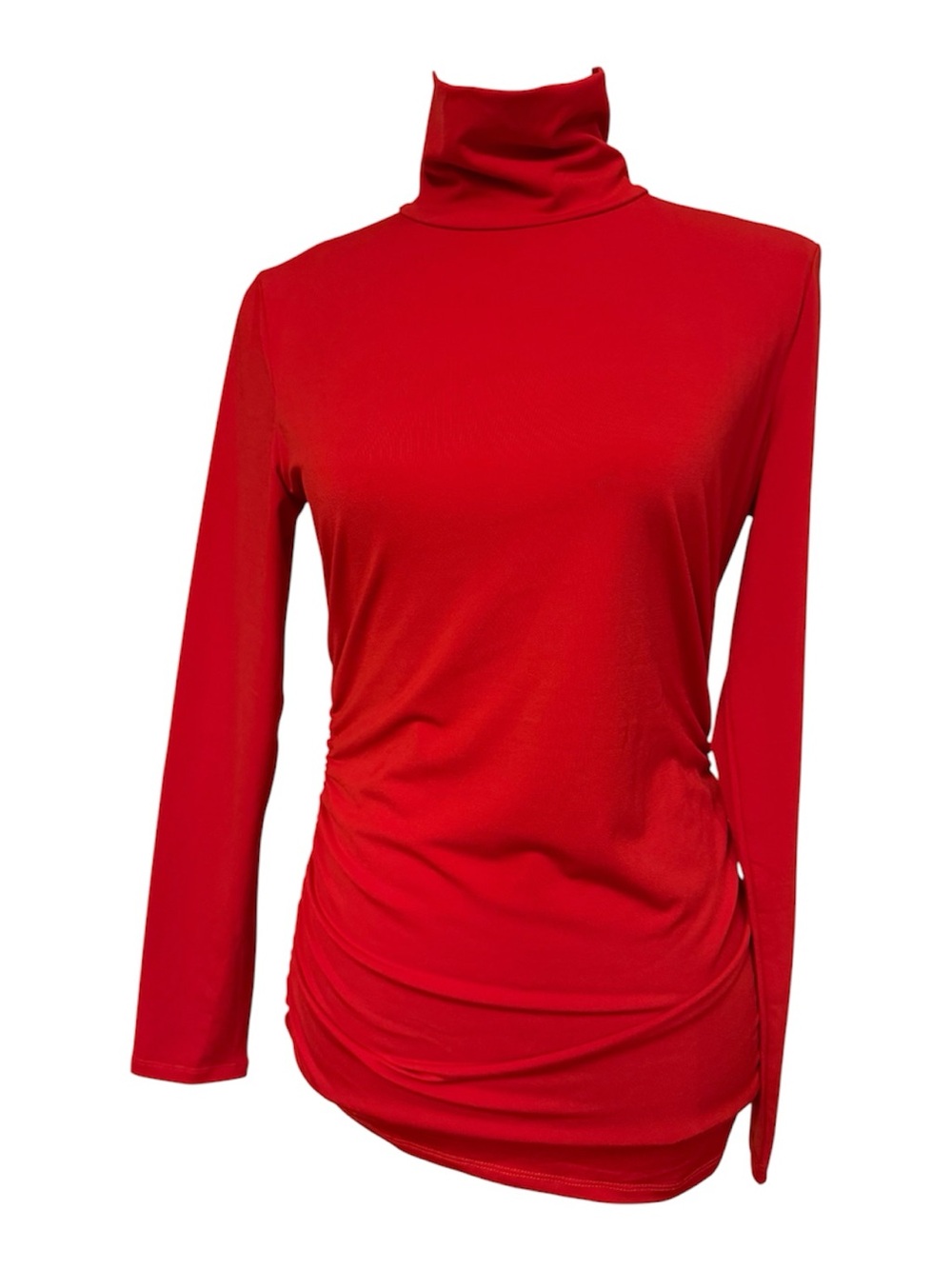 BOSTON PROPER TOP RED MOCK TURTLE NECK LONG SLEEVE STRETCH RUCHED Size S